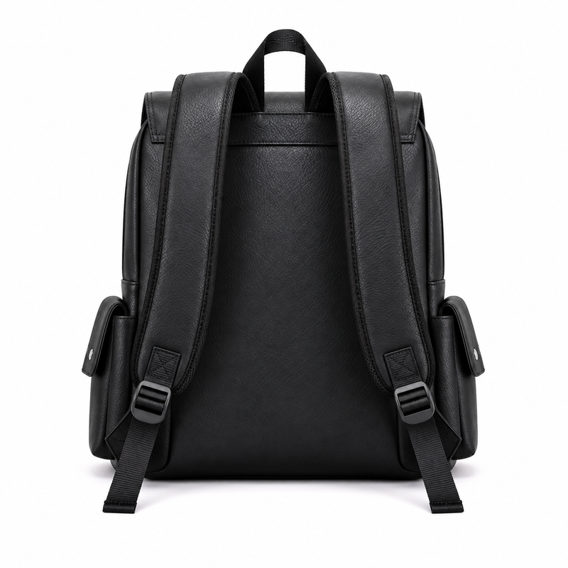 Black Vintage Backpack With Brown Straps-2