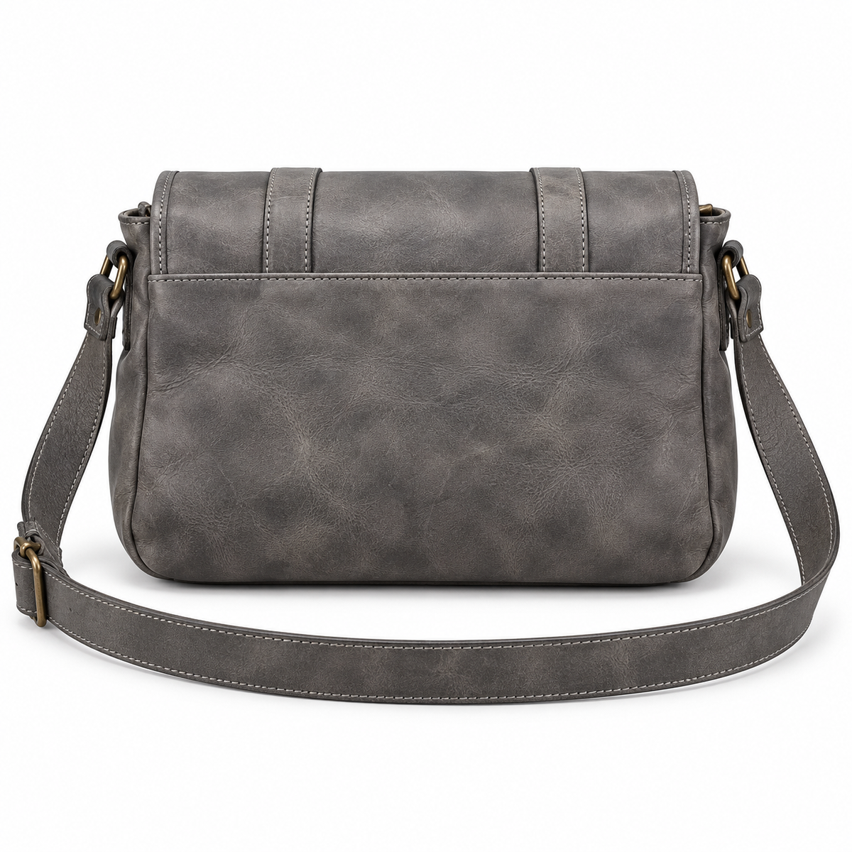 Vintage Grey Leather Buckle Satchel Bag