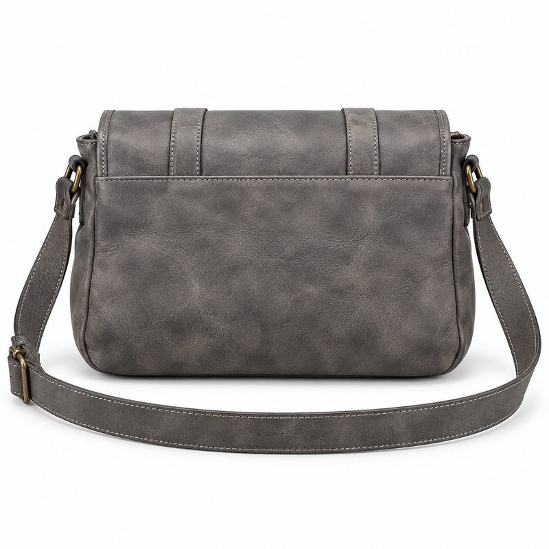 Vintage Grey Leather Buckle Satchel Bag-2