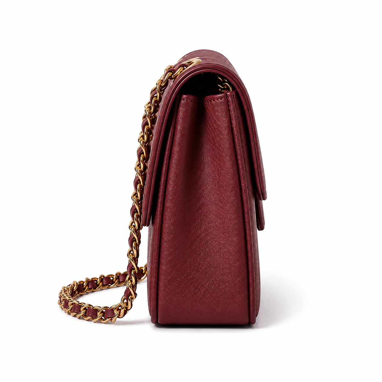 Burgundy Textured Chain Shoulder Bag-4