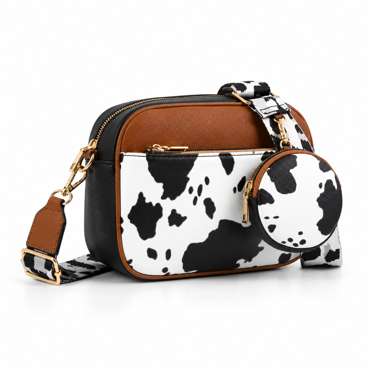 Caramel Cow Print Crossbody Bag Set-1