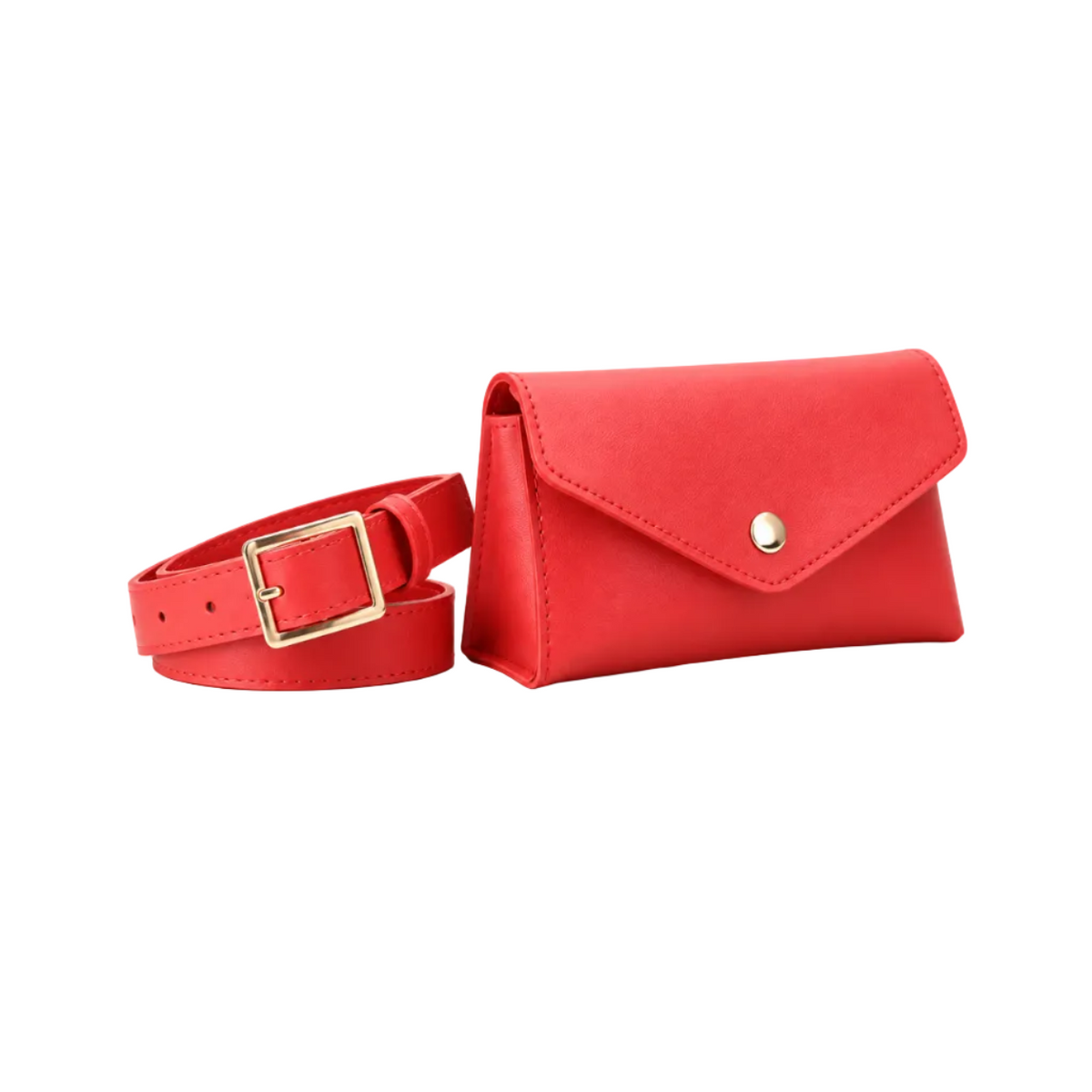 Coral Red Envelope Waist Bag With Belt