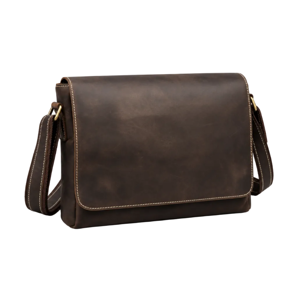 Classic Brown Leather Messenger Shoulder Bag