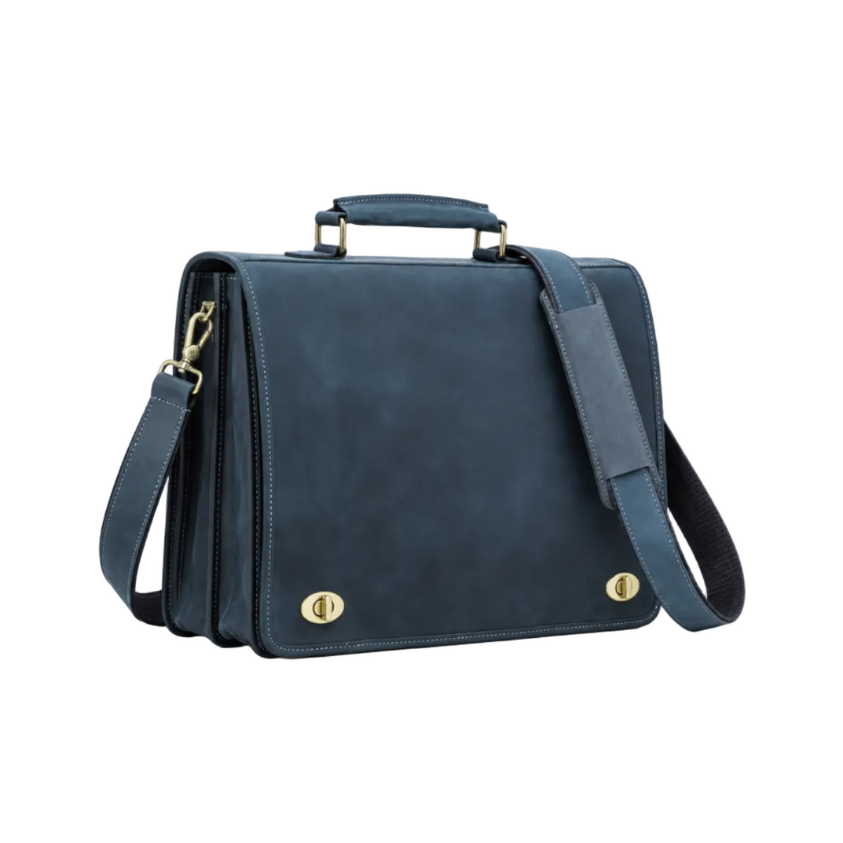 Navy Blue Leather Laptop Messenger Bag-1