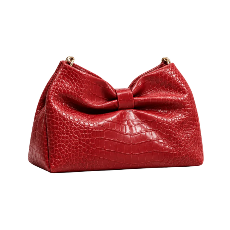 Elegant Red Crocodile Embossed Bow Crossbody Bag-1