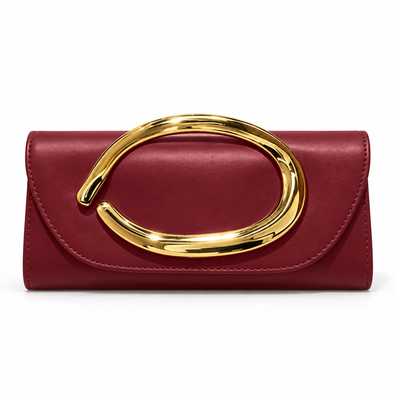 Burgundy Evening Clutch With Golden Accent-4