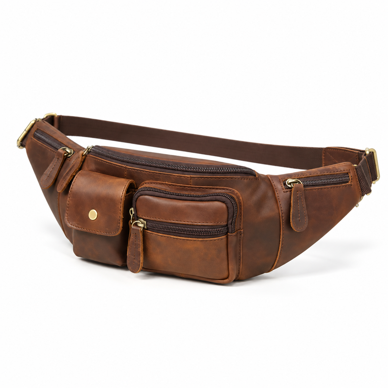 Vintage Brown Multi Pocket Waist Bag-4