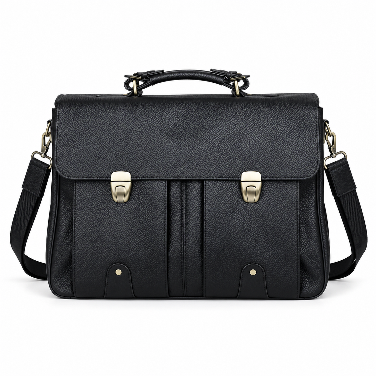 Classic Black Leather Messenger Shoulder Bag-4