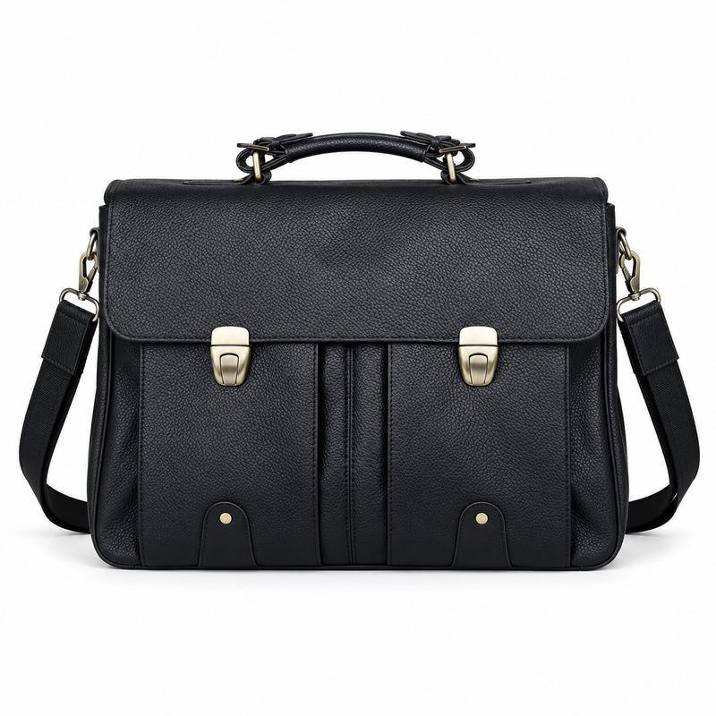 Classic Black Leather Messenger Shoulder Bag-4