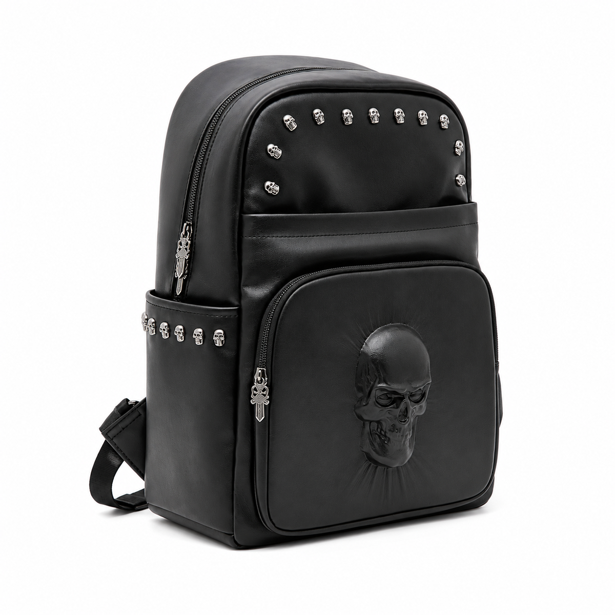 Gothic Black Skull Studded Backpack Bag-1