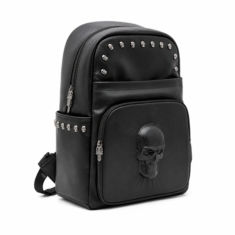 Gothic Black Skull Studded Backpack Bag-1