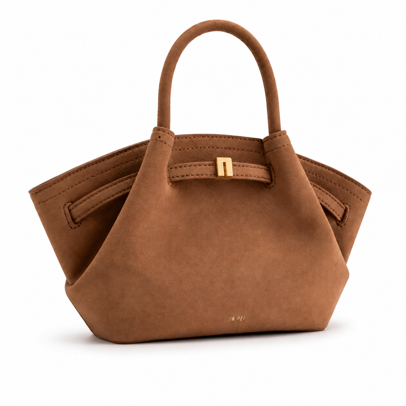 Elegant Brown Suede Winged Top-Handle Handbag-4