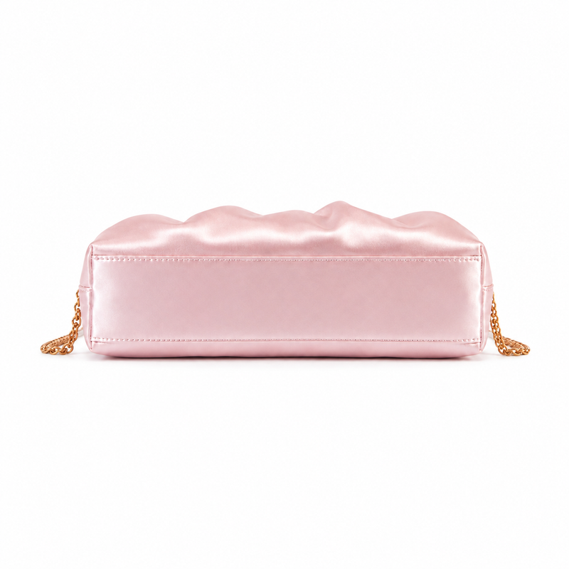 Blush Pink Ruched Satin Clutch Bag-2