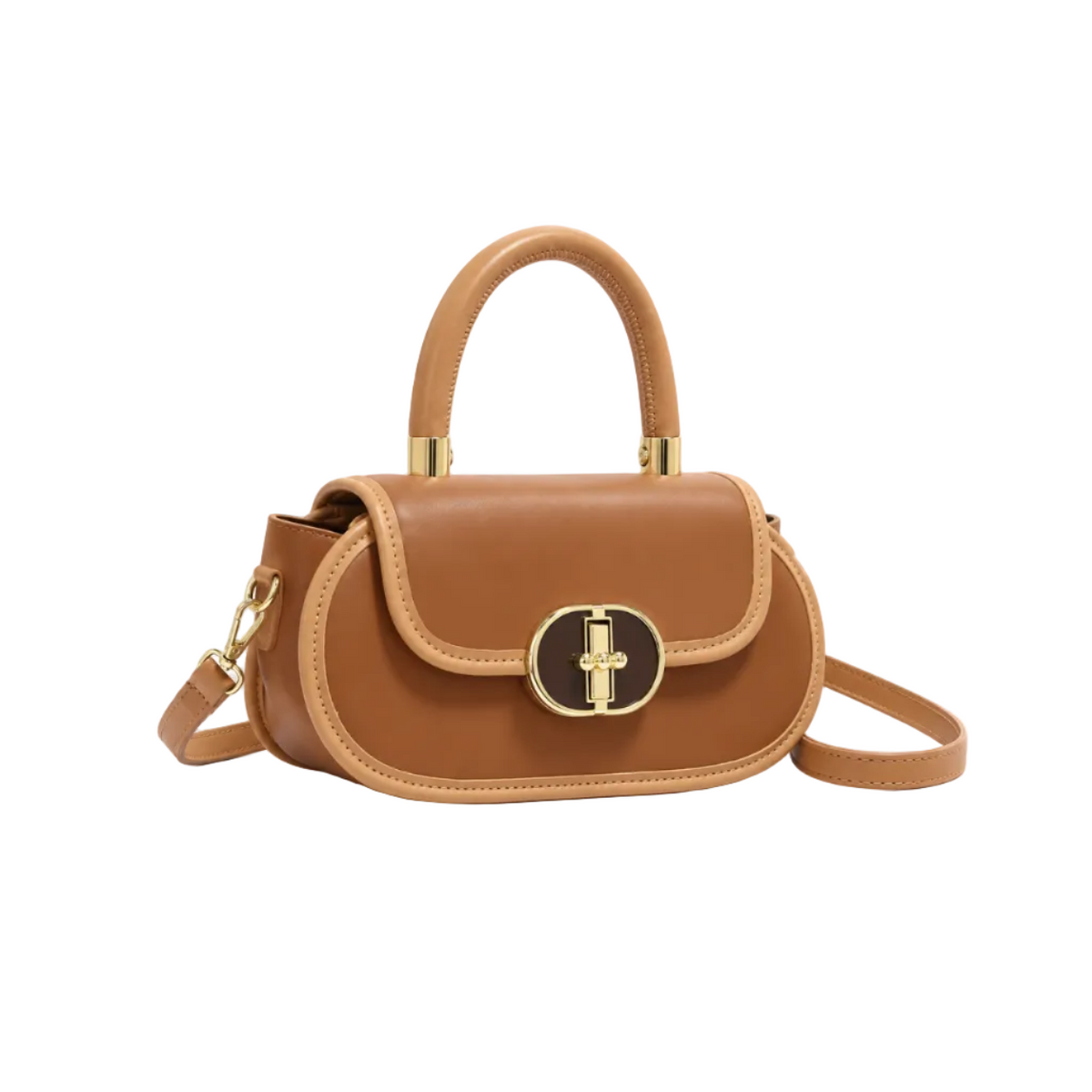 Tan Brown Leather Turnlock Satchel Bag