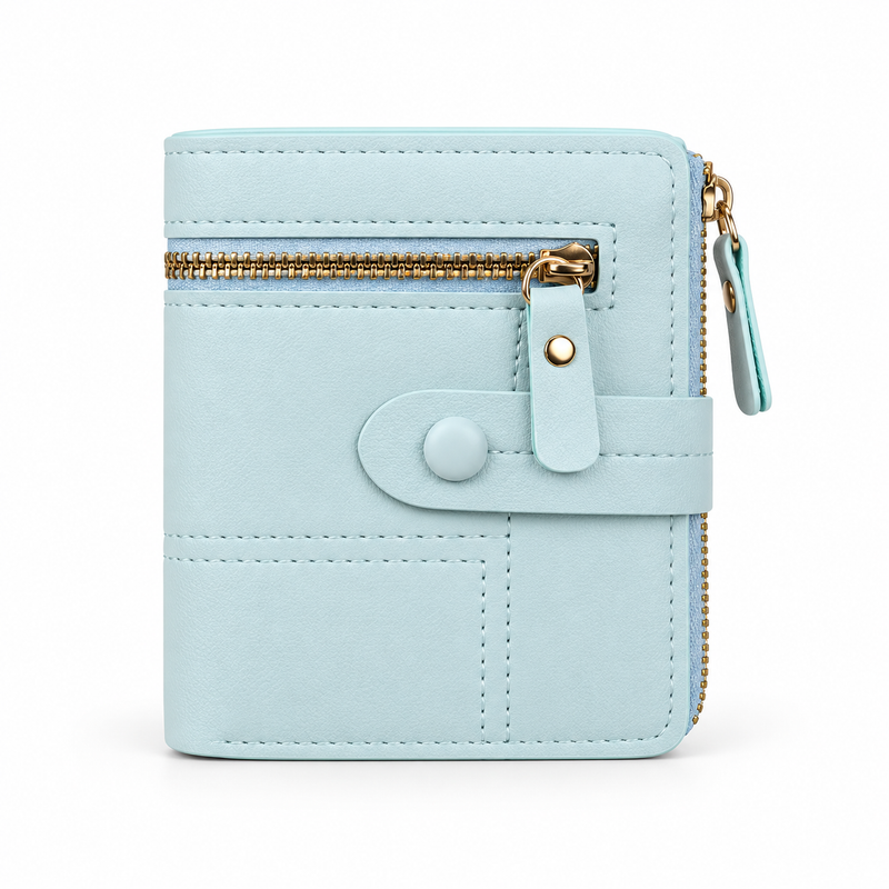 Ice Blue Compact Bifold Zip Wallet-2