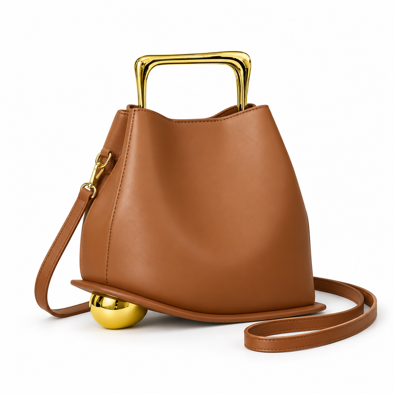 Caramel Leather Evening Clutch Gold Handle-1