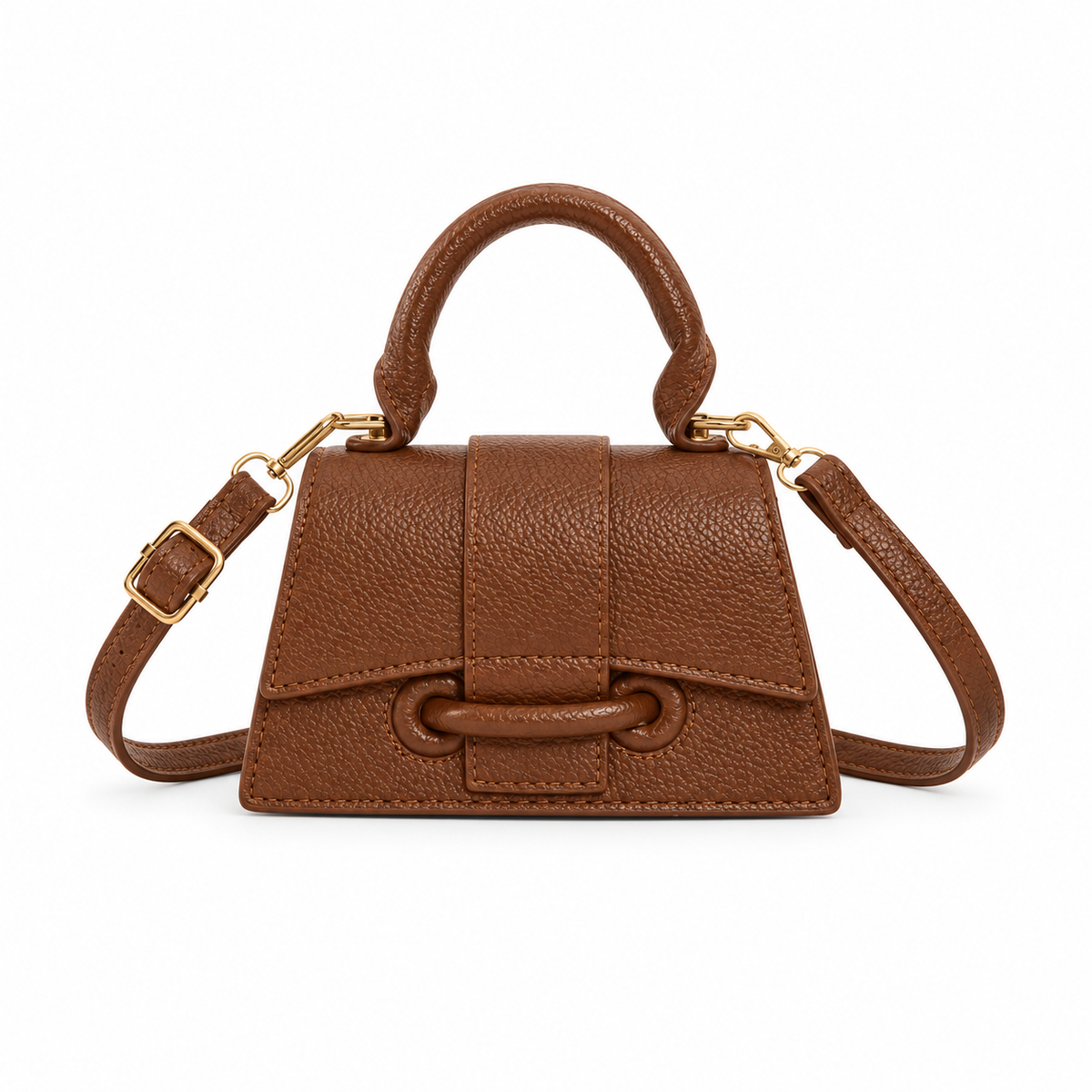 Brown Structured Mini Crossbody Handbag Purse-4