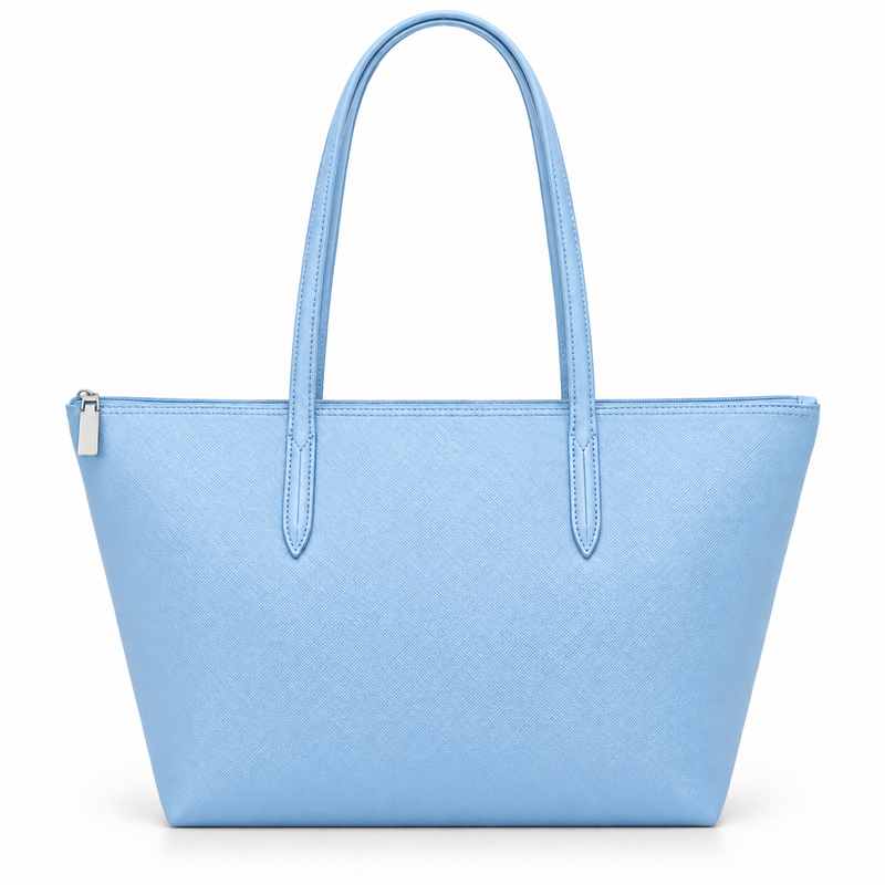 Light Blue Leather Canvas Tote Bag-2
