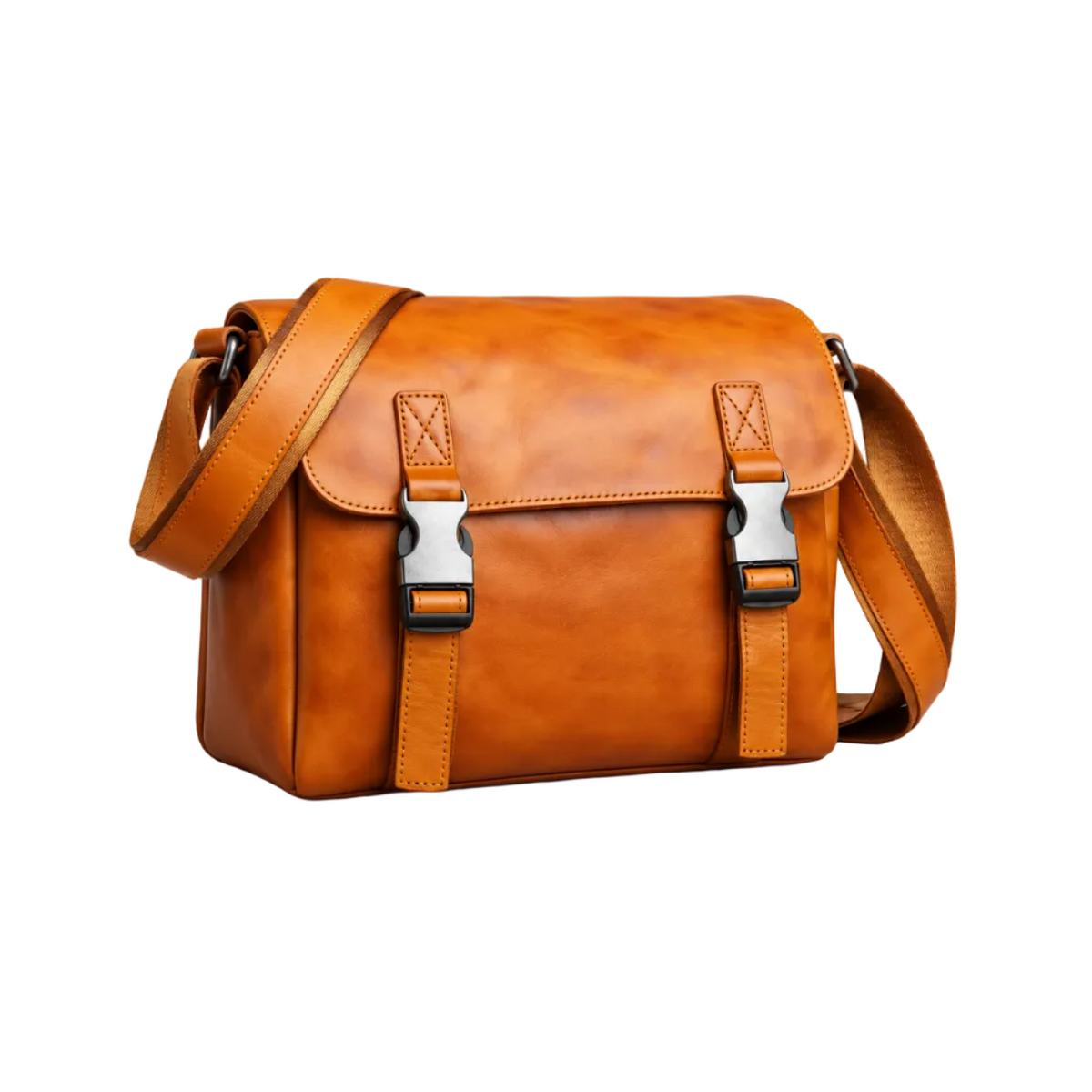 Classic Cognac Leather Messenger Shoulder Bag-1