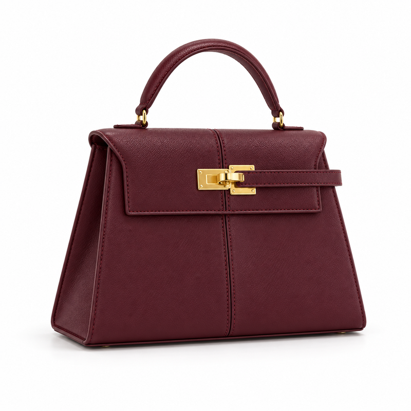 Burgundy Structured Leather Top Handle Satchel-1