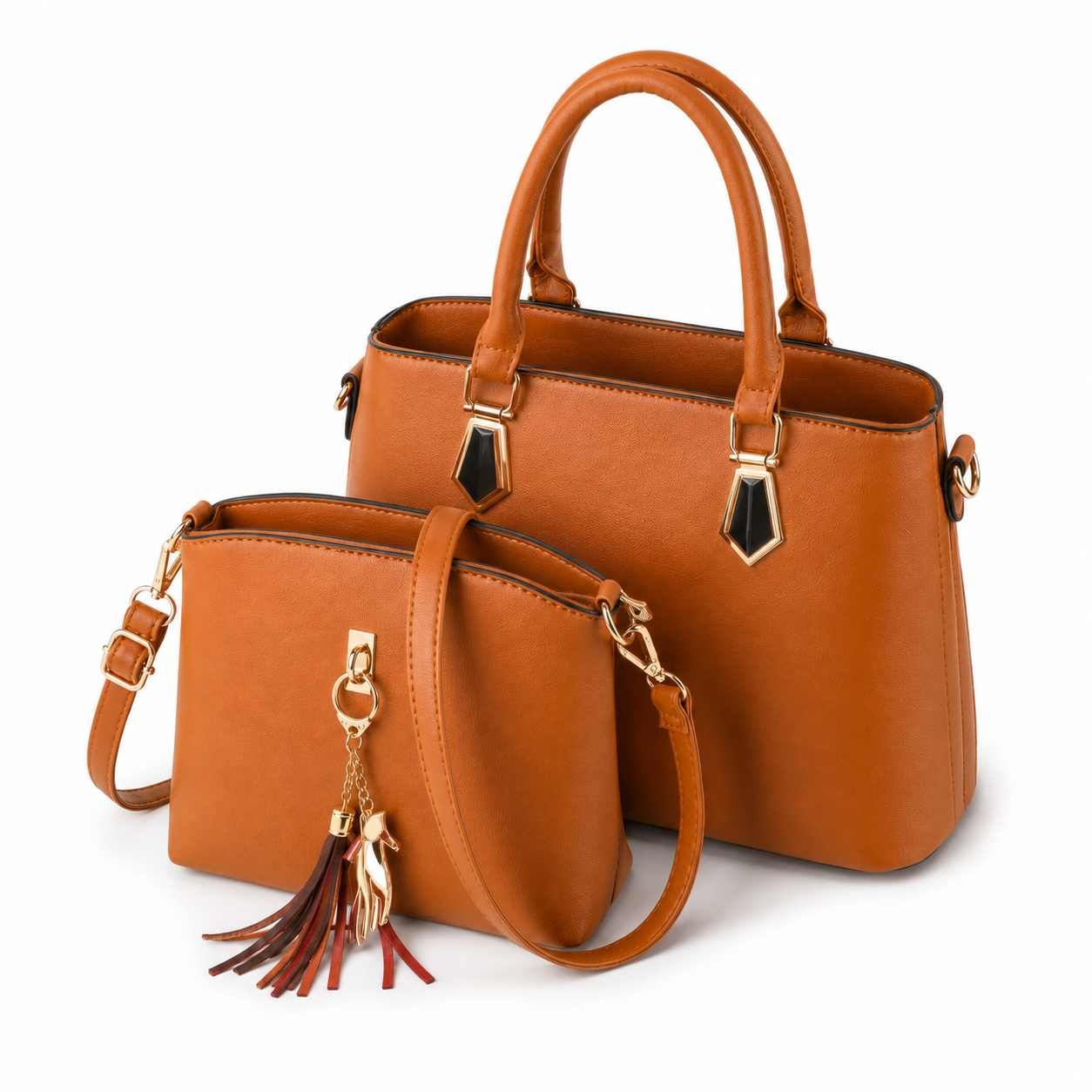 2-Piece Women’s Tan Tote and Crossbody Handbag Set-4