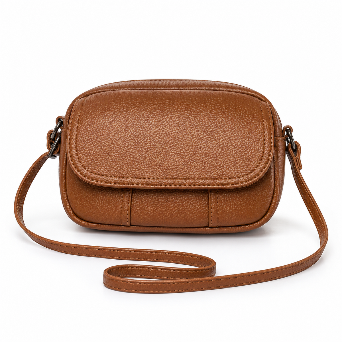 Classic Brown Textured Flap Crossbody Bag-4