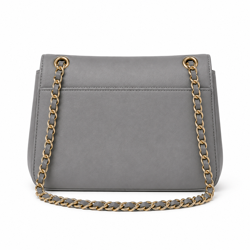 Grey Chain Strap Flap Shoulder Bag-3