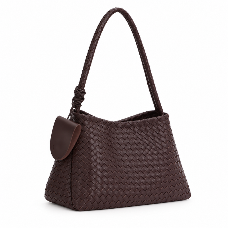 Chocolate Brown Woven Shoulder Bag Set-1