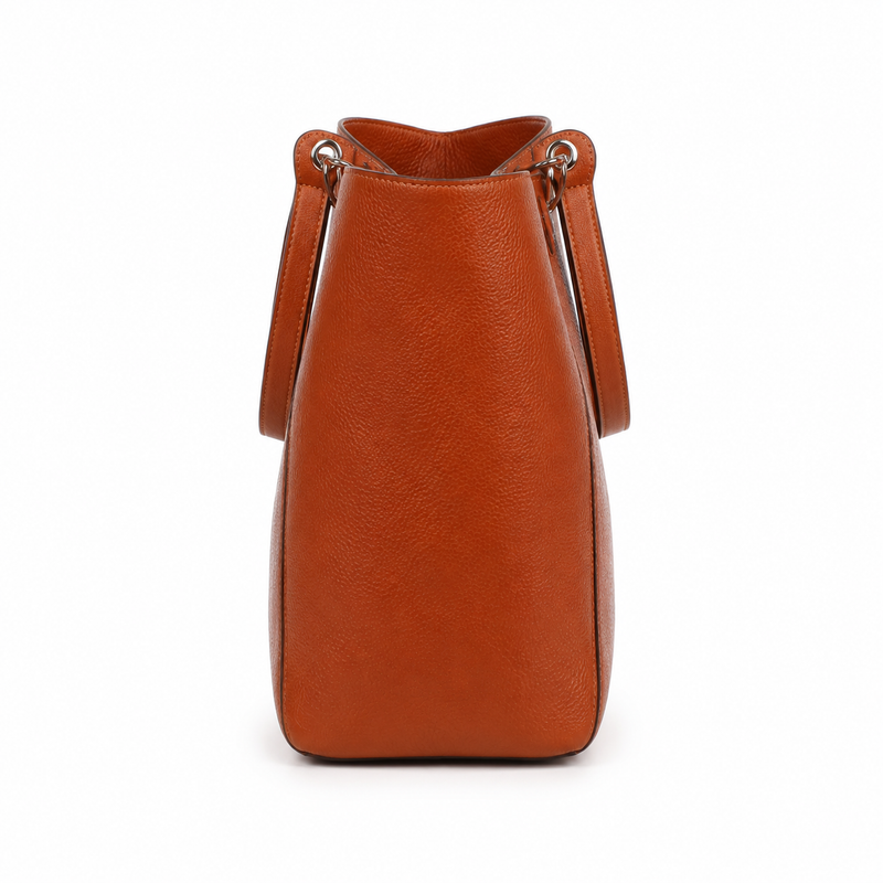 Women’s Large Cognac Brown Pebbled Leather Tote Shoulder Bag-3