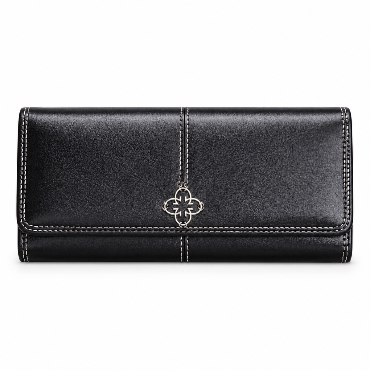 Elegant Black Wallet With Silver Emblem-4