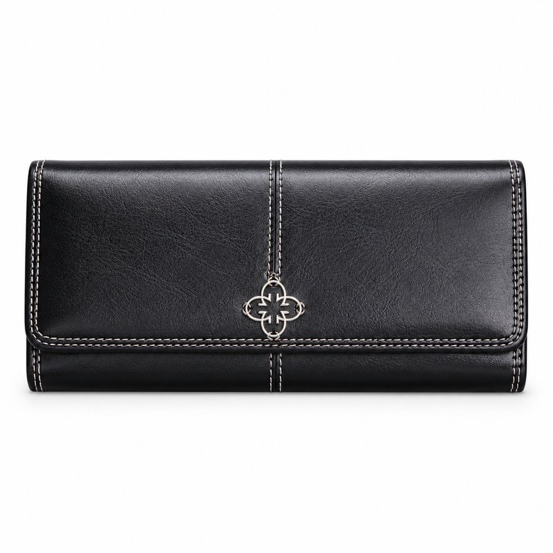 Elegant Black Wallet With Silver Emblem-4