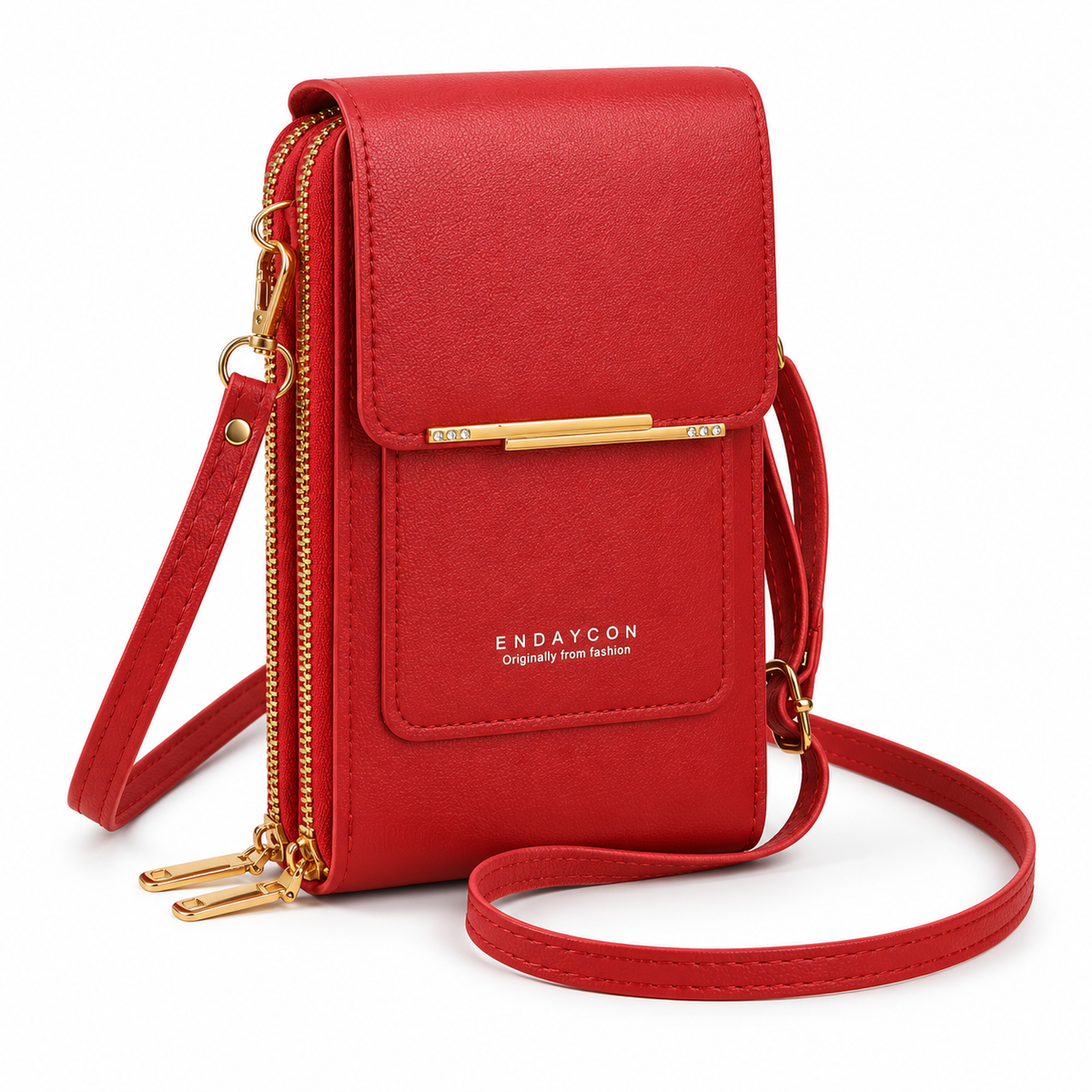 Red Textured Crossbody Phone Wallet Bag-1
