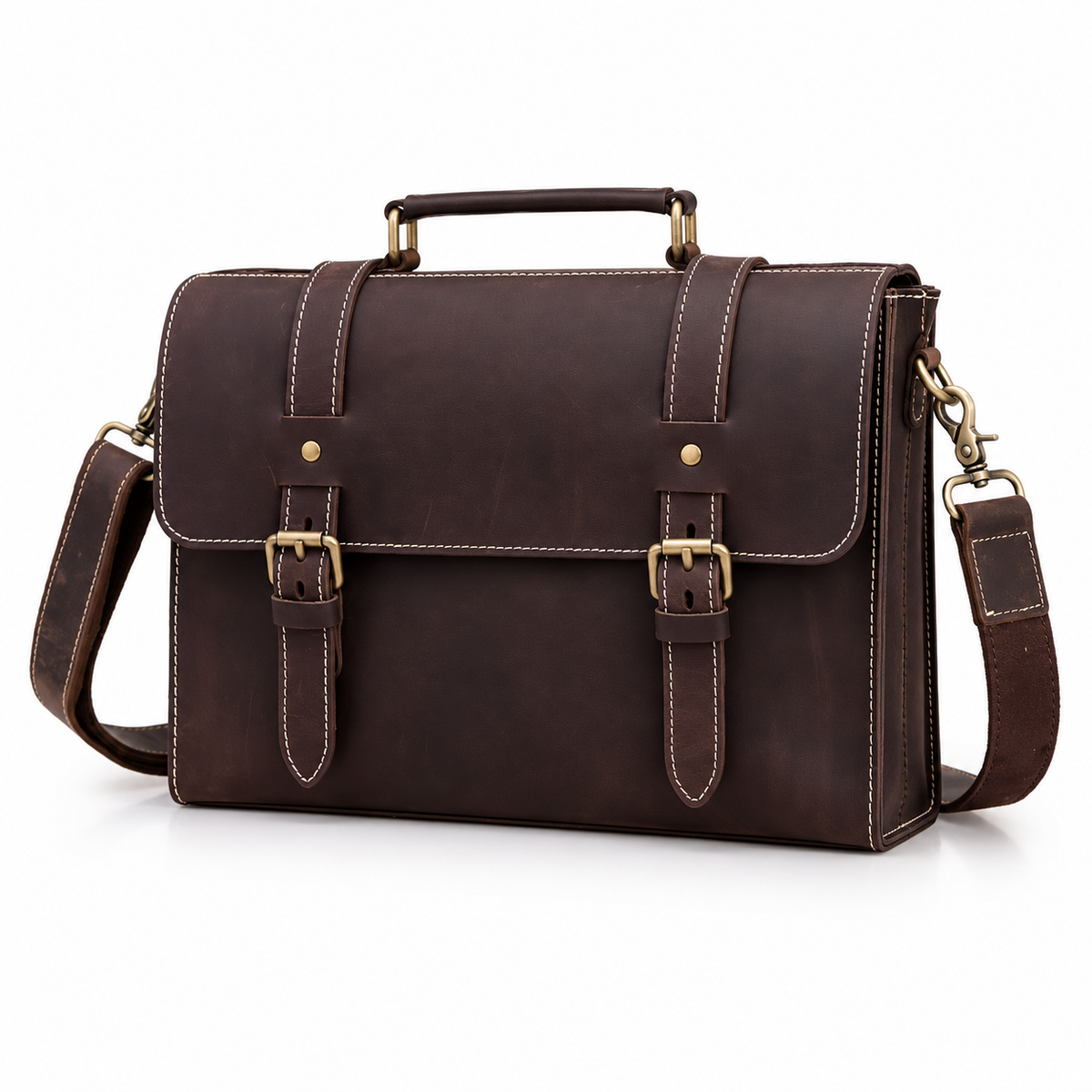Classic Brown Leather Messenger Shoulder Bag-3