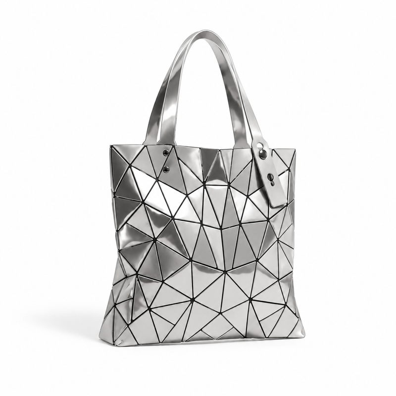 Silver Geometric Mosaic Shoulder Tote Bag-1