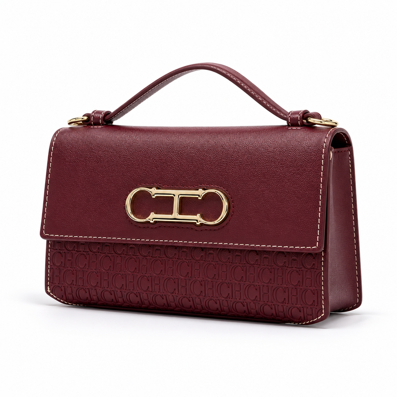 Burgundy Embossed Leather Evening Clutch Bag-2