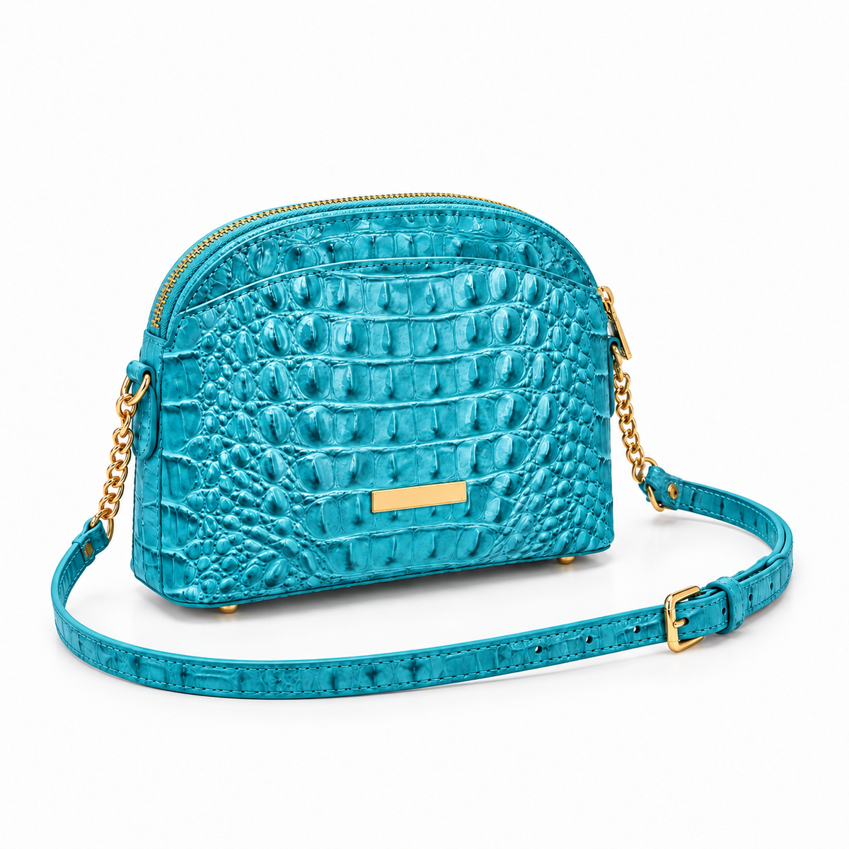Lake Blue Crocodile Embossed Crossbody Bag
