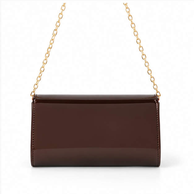 Glossy Chocolate Gold Chain Evening Bag-2