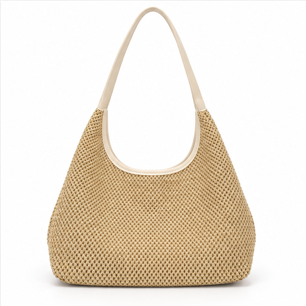 White Woven Raffia Shoulder Hobo Bag-2