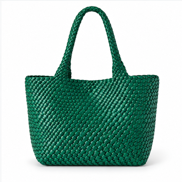 Dark Green Woven Tote Matching Pouch-2