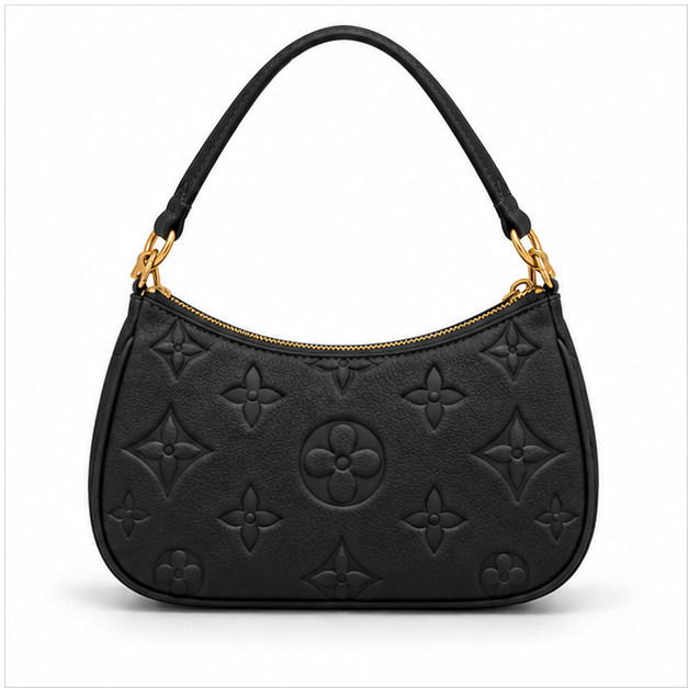 Black Embossed Shoulder Bag with Gold Chain