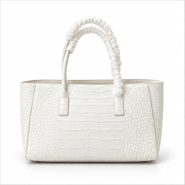 Elegant White Crocodile Embossed Structured Tote-2