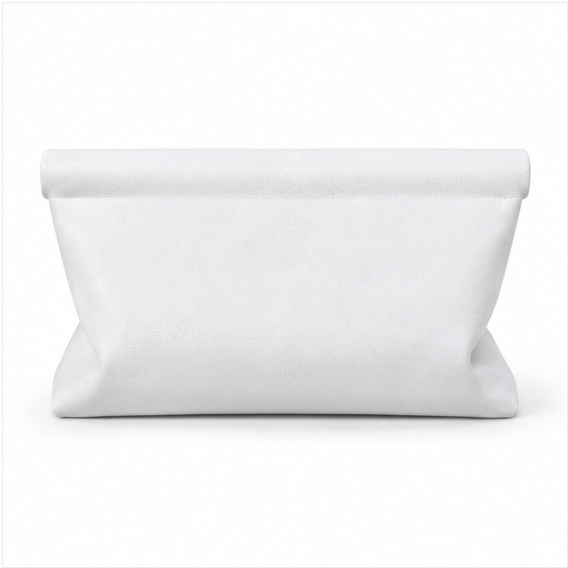 Minimalist White Fold-Over Clutch Bag-2