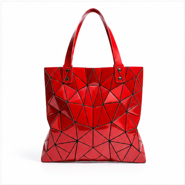 Red Geometric Glossy Structured Tote Bag-2