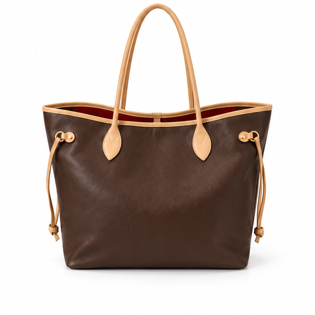 Classic Brown Leather Tote With Pouch-2