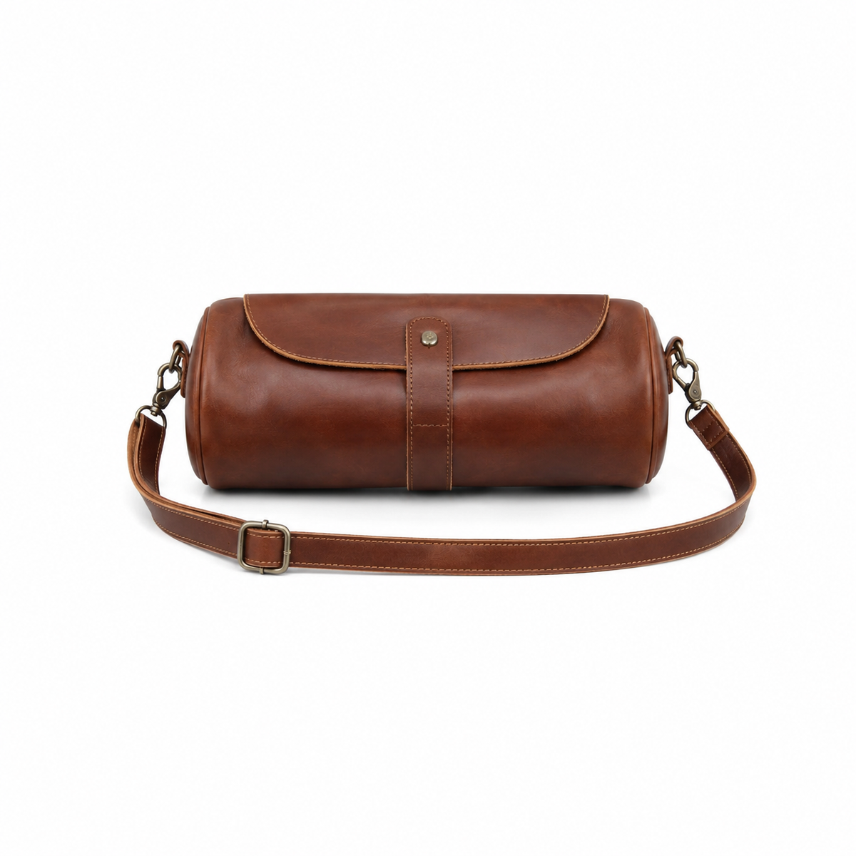 Vintage Brown Leather Barrel Crossbody Bag-1