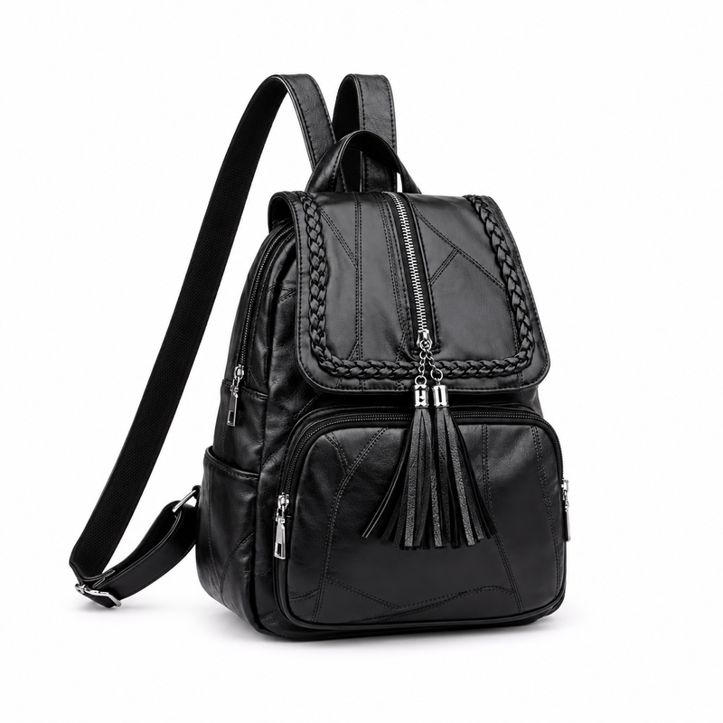 Black Braided Trim Tassel Fashion Backpack-1