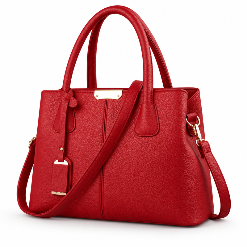 Elegant Red Textured Tote Shoulder Bag-4