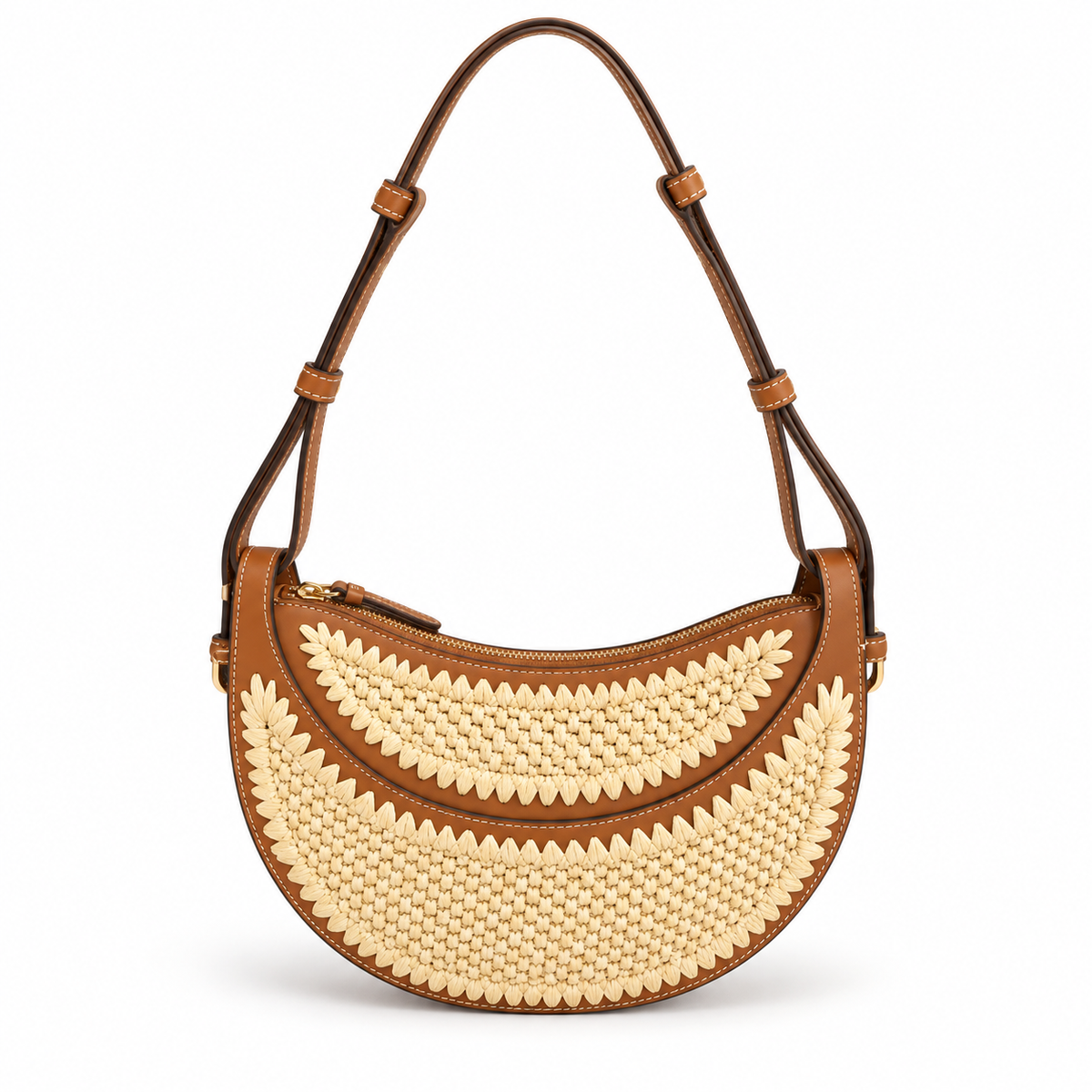 Camel Woven Crescent Adjustable Shoulder Bag-4