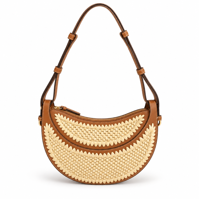 Camel Woven Crescent Adjustable Shoulder Bag-4