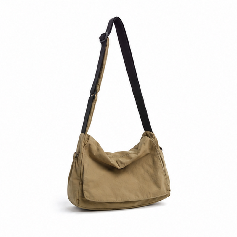 Khaki Casual Slouchy Hobo Shoulder Bag-1